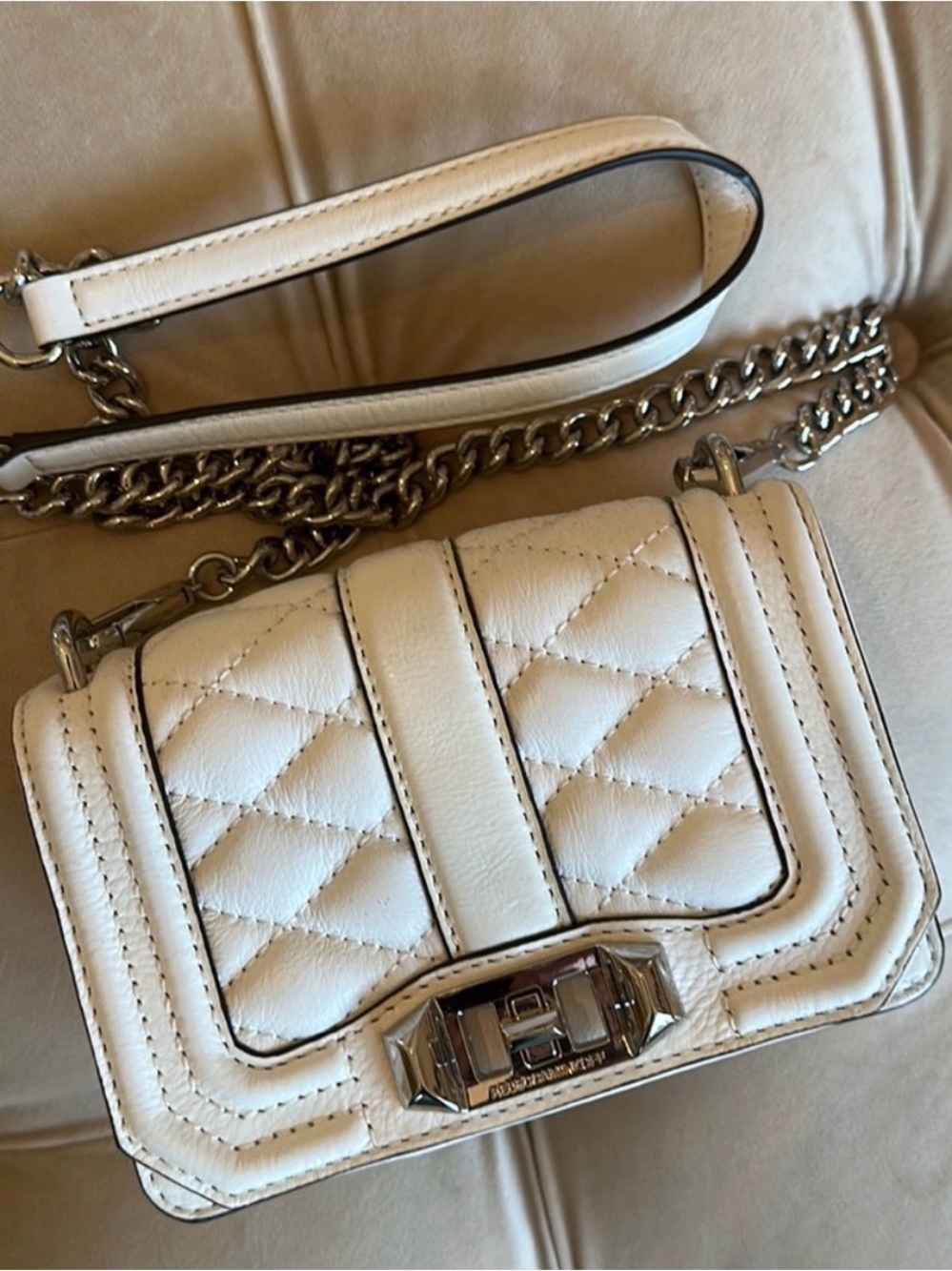 Rebecca Minkoff White Quilted Leather Chain Crossbody
